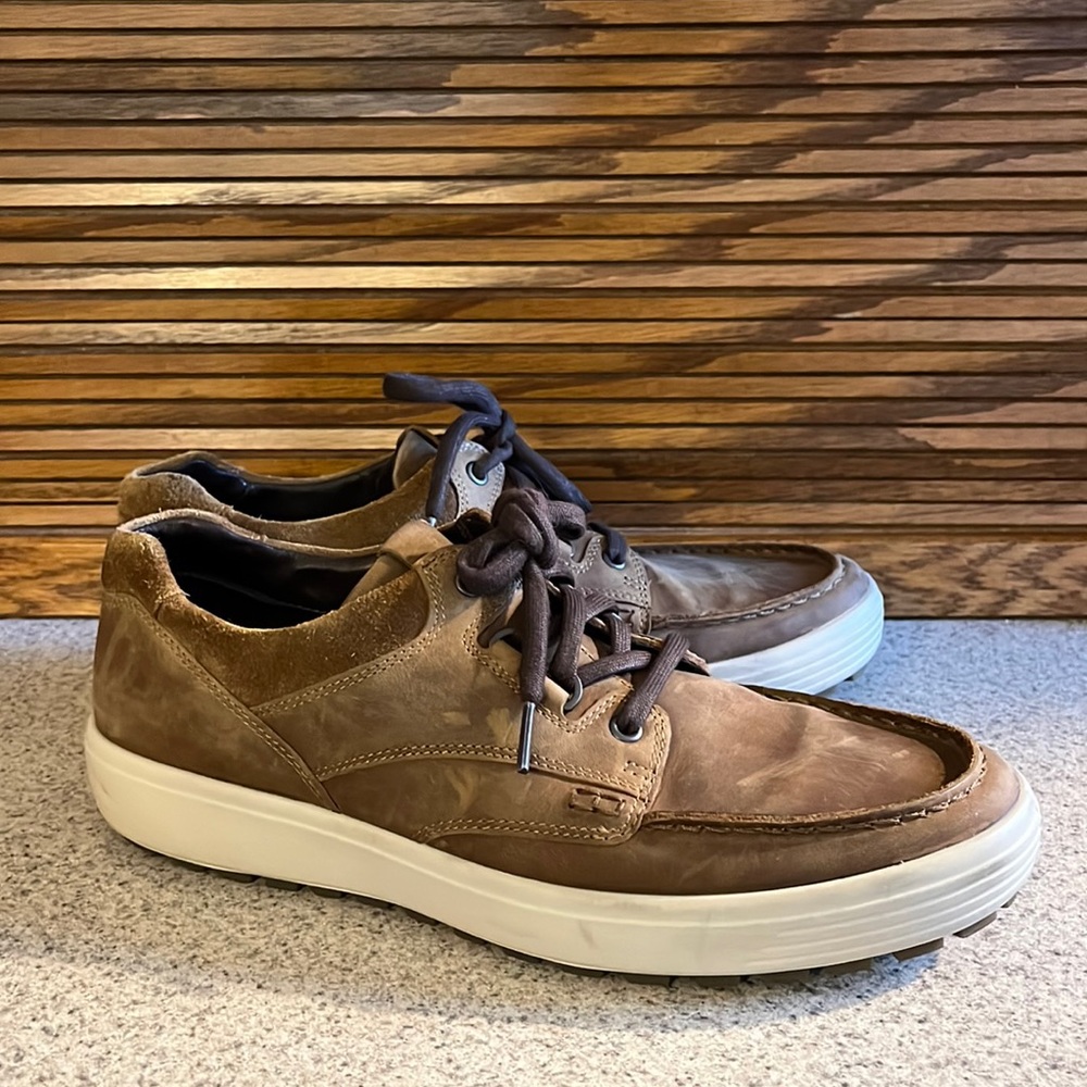 Ecco Men’s Soft 7 Tred Moc Tie In Caramel Leather Size 44 US 10-10.5